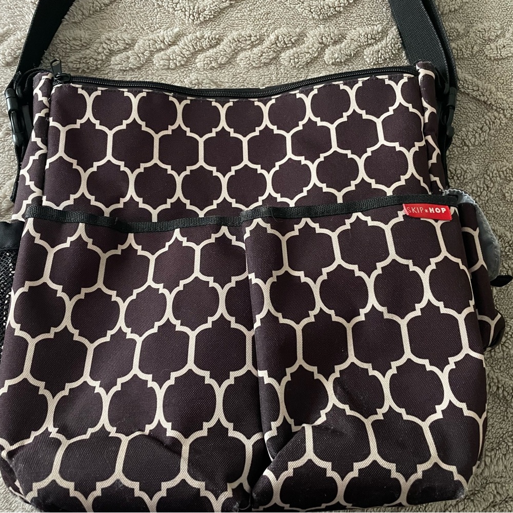 Skip Hop Brown and White Baby Bag with Geometric Design